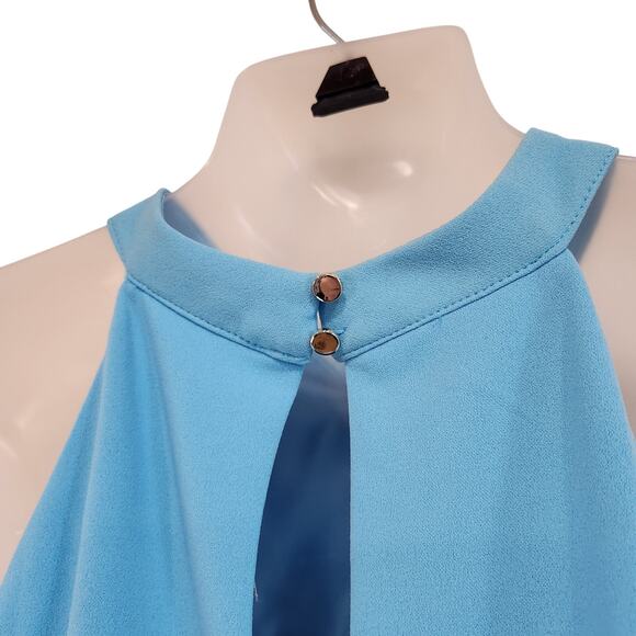 Julia Jordan Twist Halter Midi Cocktail Sheath Dress Sleeveless Blue Size 10 - Picture 6 of 11